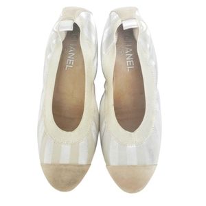 Chanel Silver Tone Strap Pattern Flats